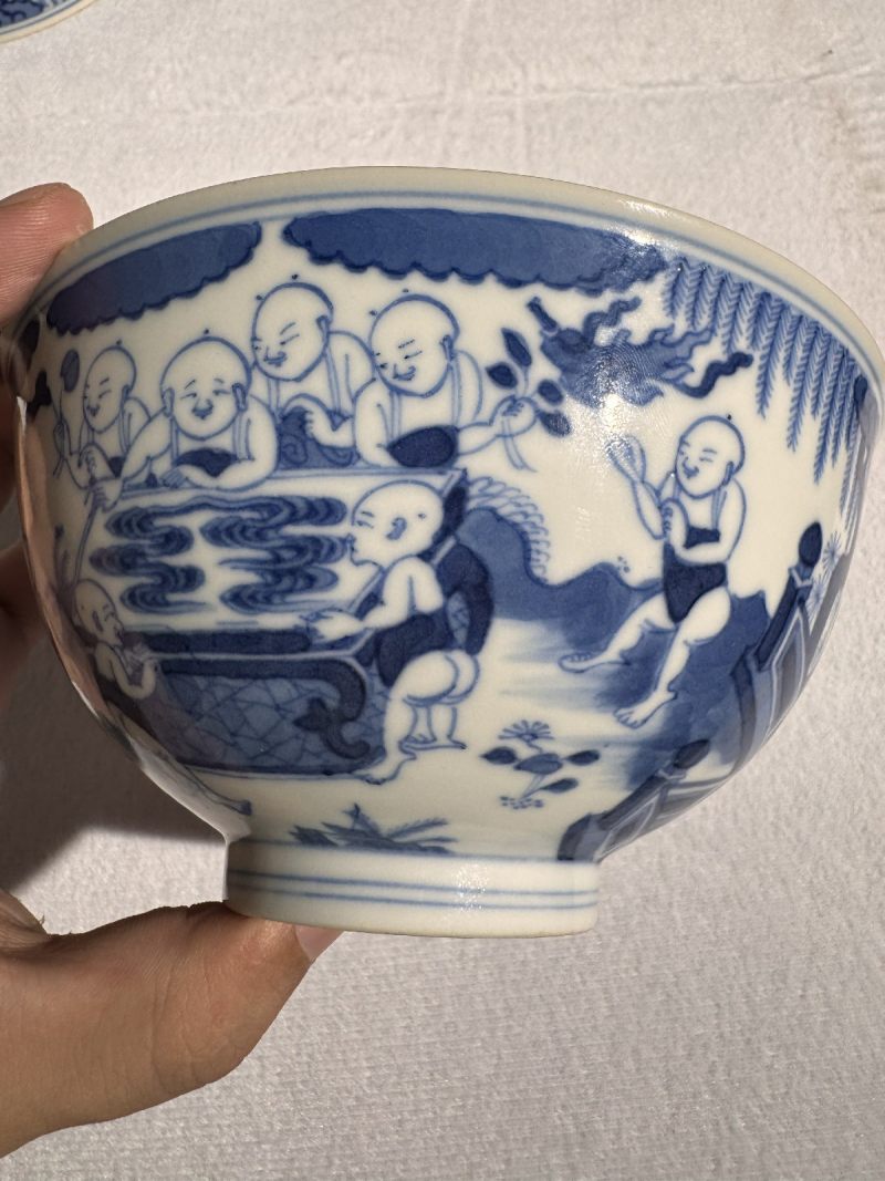 清道光 青花婴戏图碗 - 图7