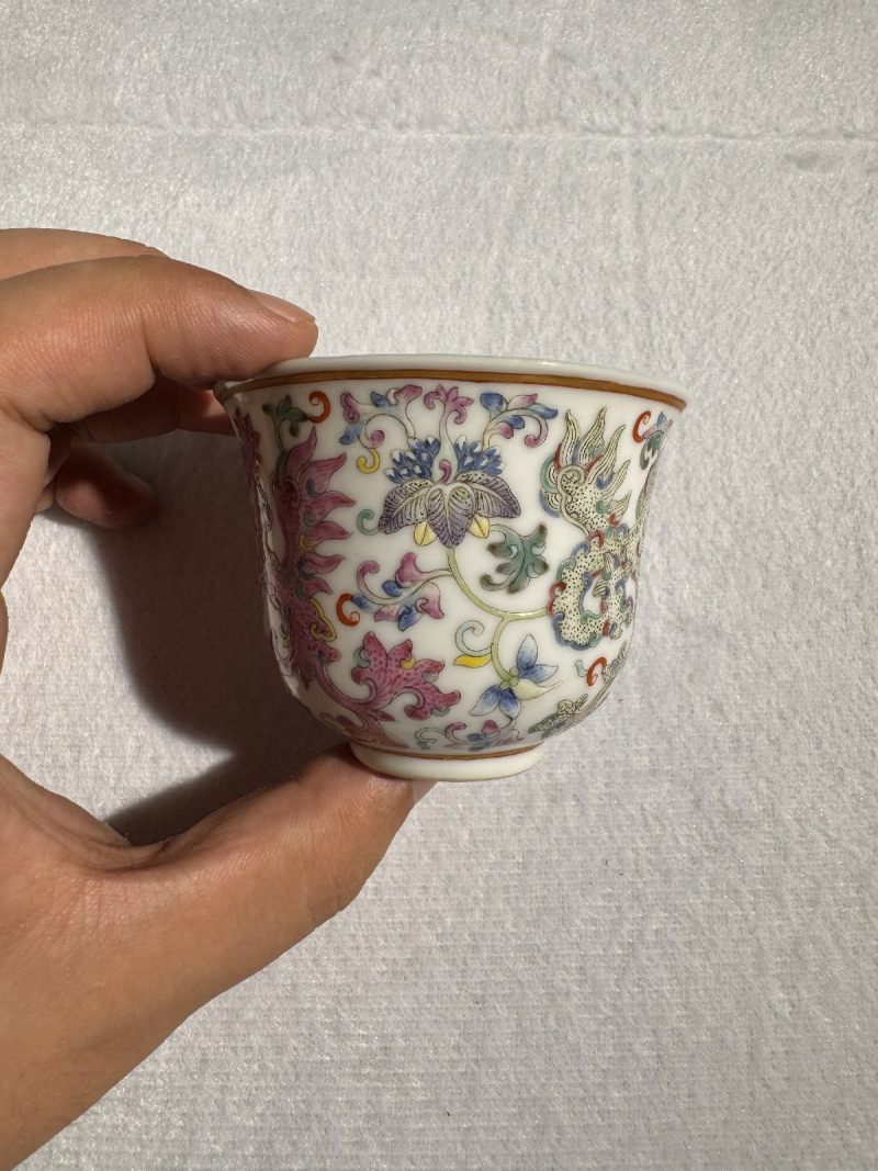 清宣统 粉彩夔凤纹杯 （一对） - 图7