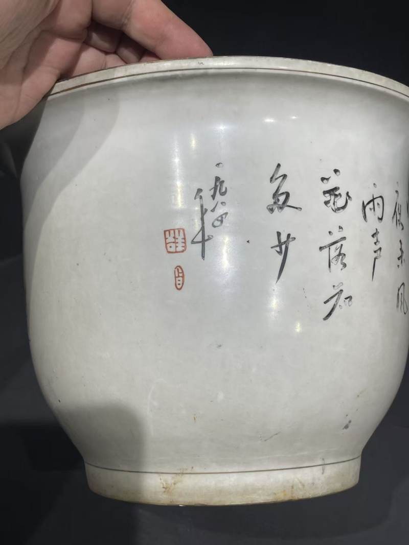 解放后粉彩松鹤延年花盆 - 图4
