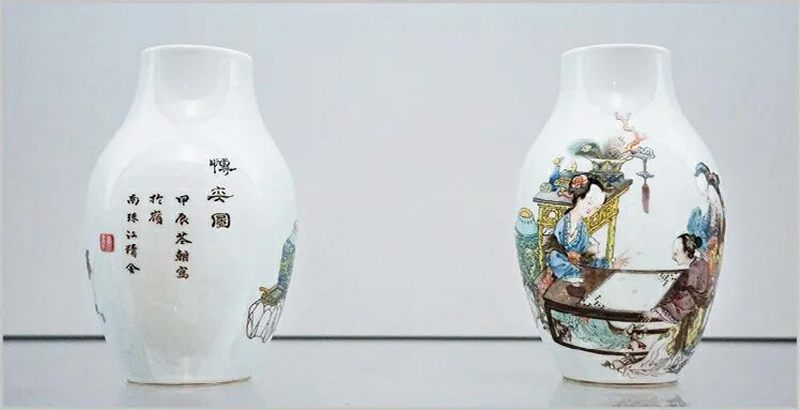 清雍正 广珐琅画仕女婴戏猜拳图折腰盘（唐金堂绘） - 图2