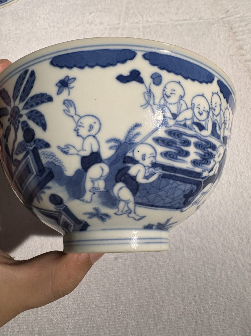 清道光 青花婴戏图碗 - 图8