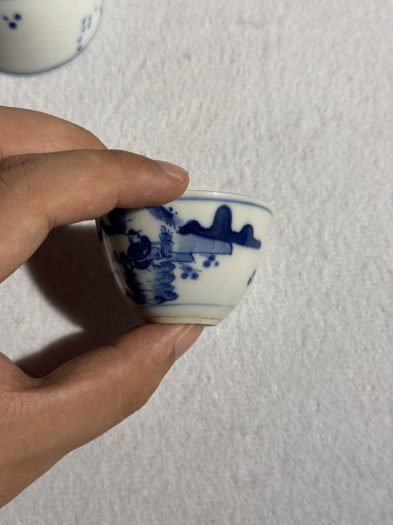 清康熙 青花山水高士垂钓图茶圆 （一对） - 图7