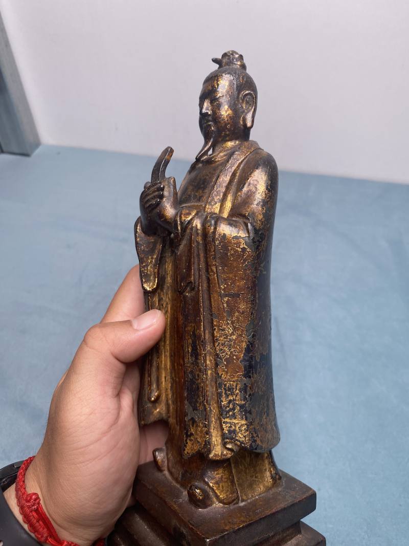 明 铜漆金天官立像 - 图11