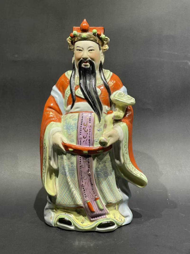 解放后粉彩禄星瓷塑 - 图1