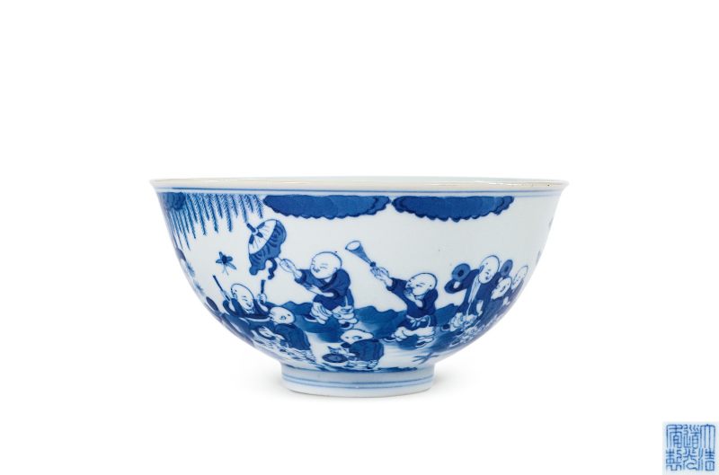 清道光 青花婴戏图碗 - 图1