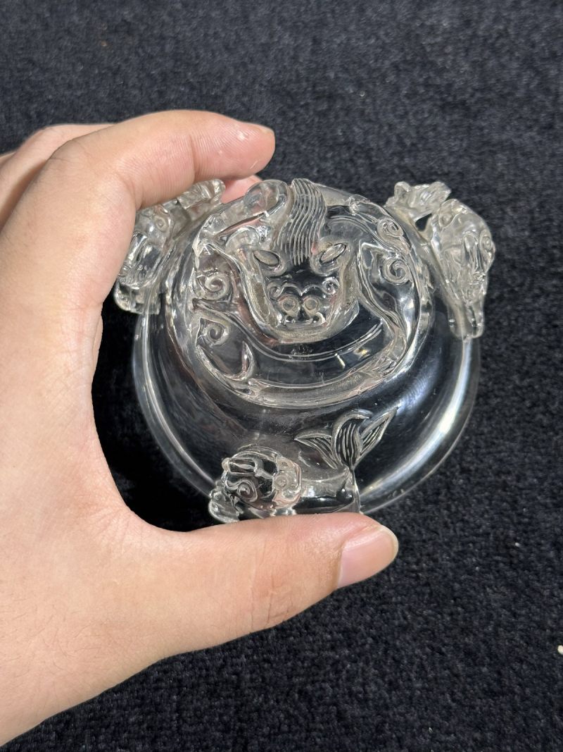 清中期 水晶螭龙铺首衔环盖炉（配座） - 图4
