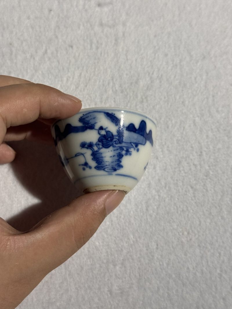 清康熙 青花山水高士垂钓图茶圆 （一对） - 图9