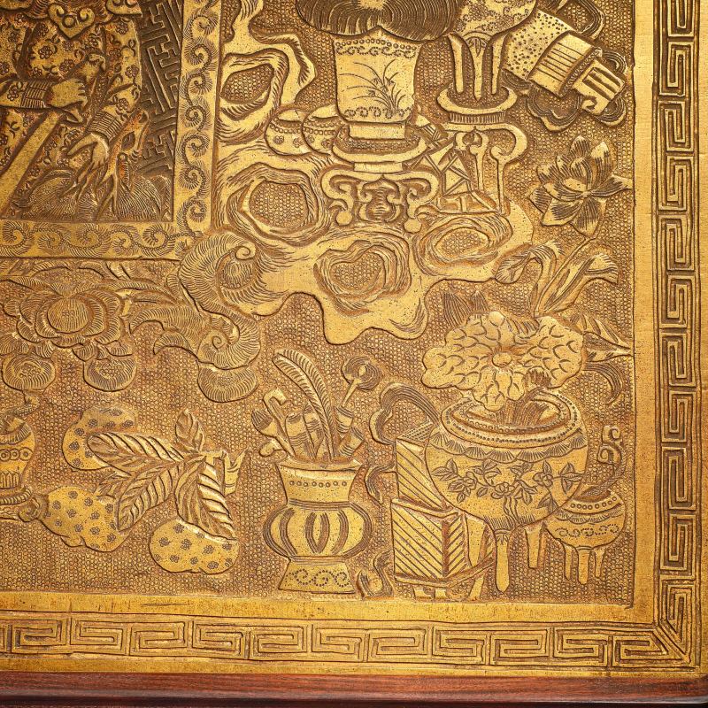 清 铜鎏金博古纹插屏 - 图6