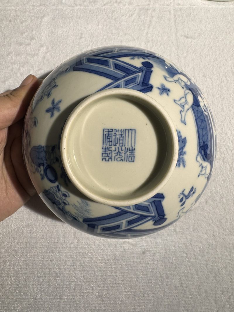 清道光 青花婴戏图碗 - 图2