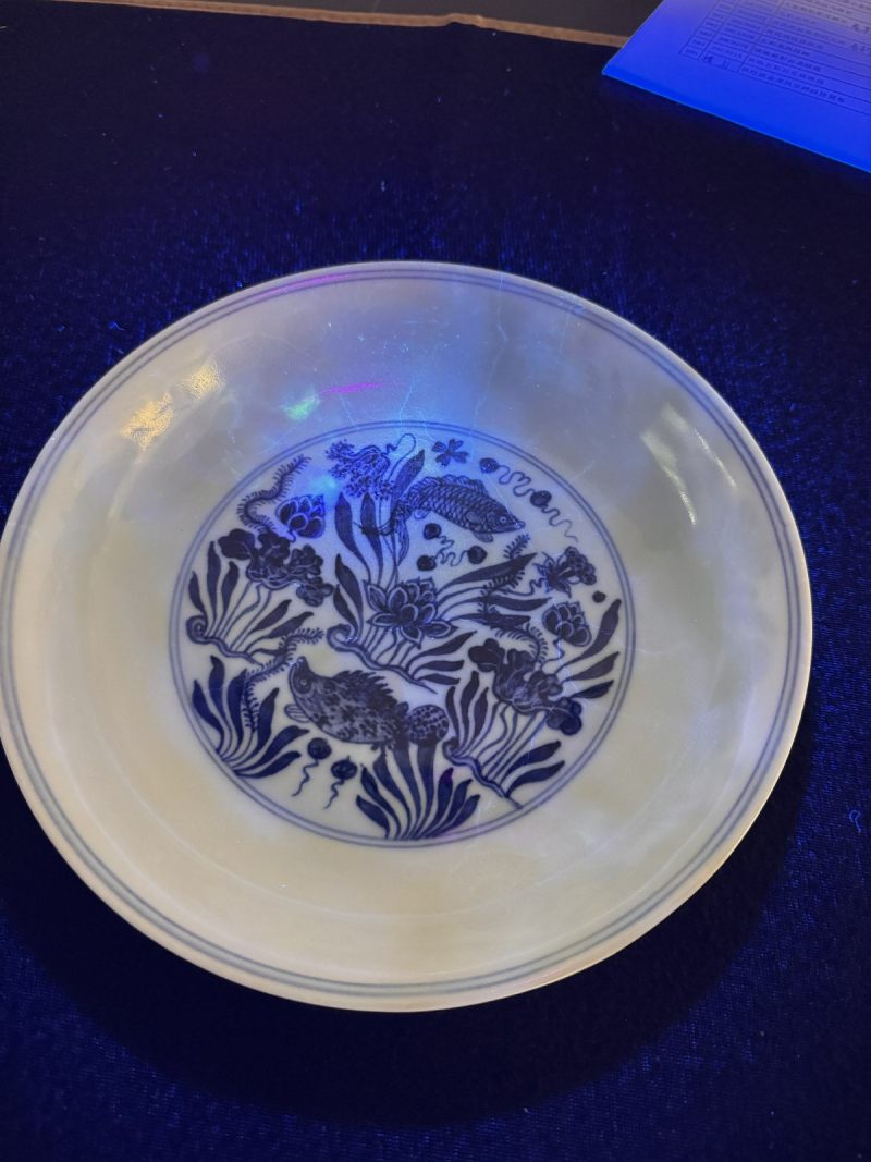 明宣德 模印龙纹青花鱼藻纹盘 - 图4