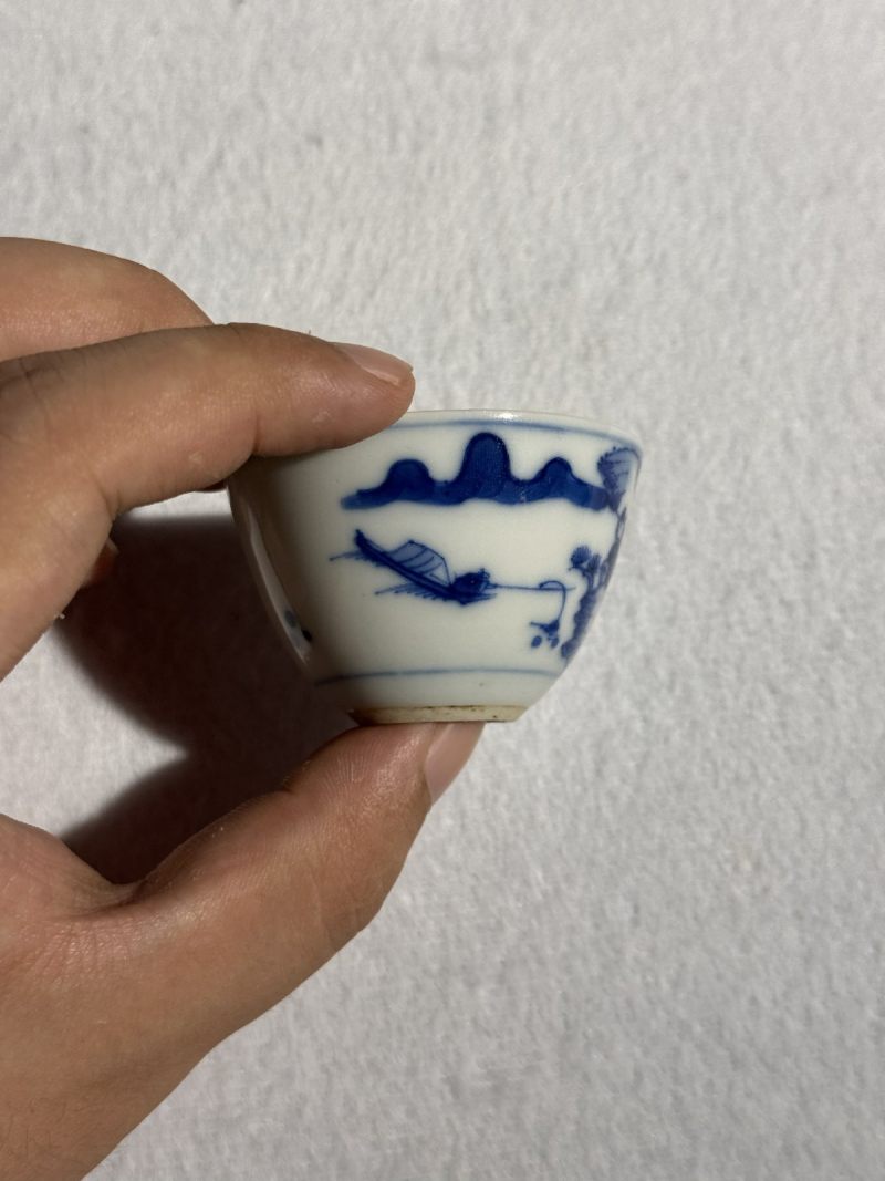 清康熙 青花山水高士垂钓图茶圆 （一对） - 图10