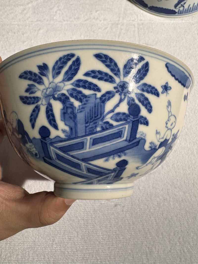 清道光 青花婴戏图碗 - 图4
