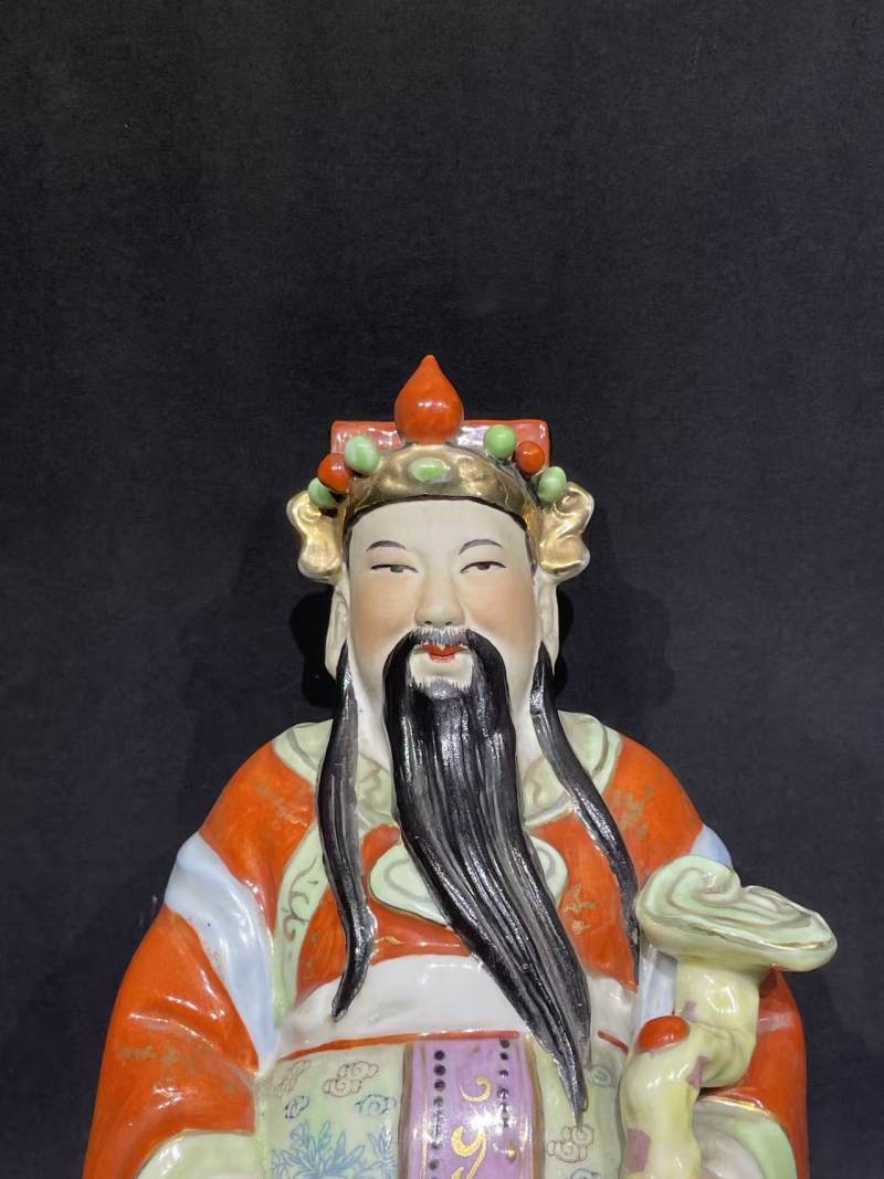 解放后粉彩禄星瓷塑 - 图5
