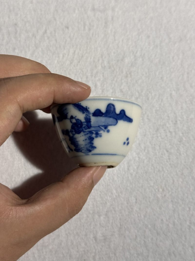 清康熙 青花山水高士垂钓图茶圆 （一对） - 图12