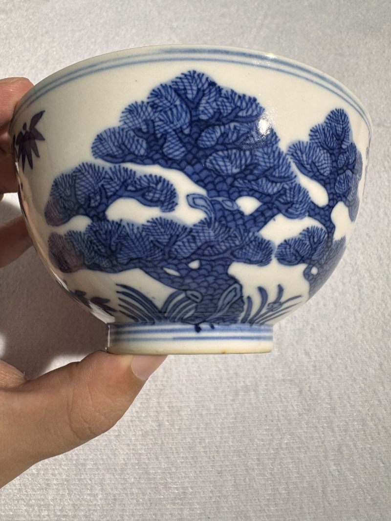 清光绪 青花岁寒三友图碗 （一对） - 图5