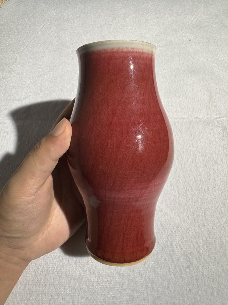 清雍正 红釉橄榄瓶 - 图4
