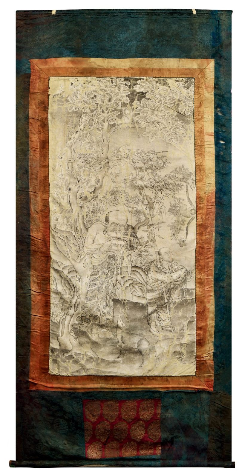 17世纪 仿宋刘松年罗汉图白描罗汉唐卡 - 图1
