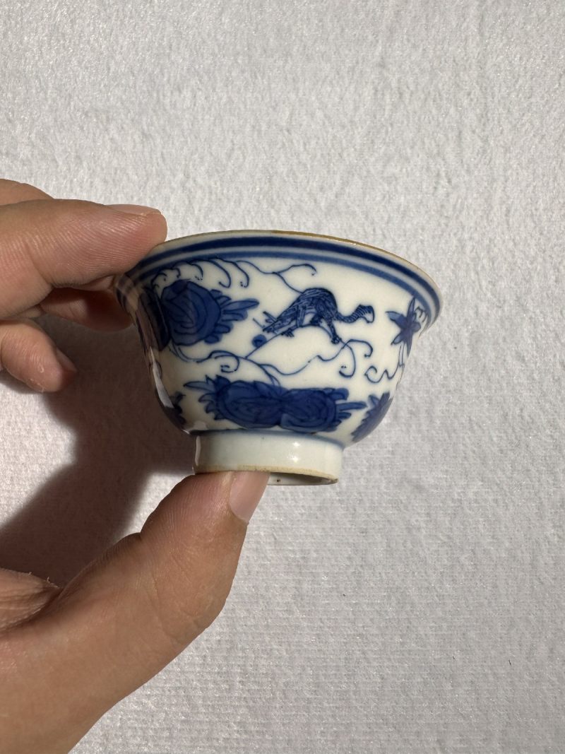 清康熙 青花松鼠葡萄小茶园 （一对） - 图4