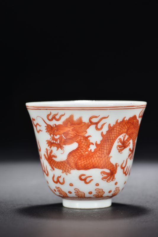 清 矾红云龙纹杯 - 图3