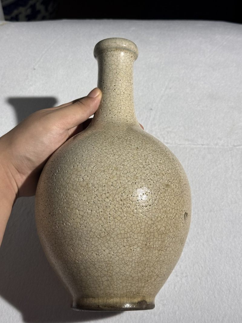 明 哥釉纸槌瓶（原配紫檀座） - 图2