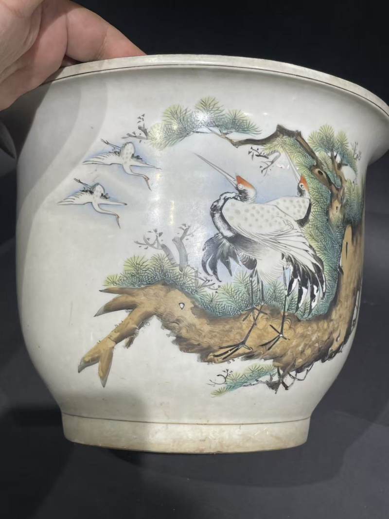 解放后粉彩松鹤延年花盆 - 图5