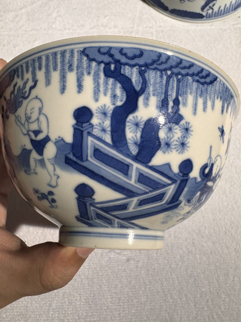 清道光 青花婴戏图碗 - 图7