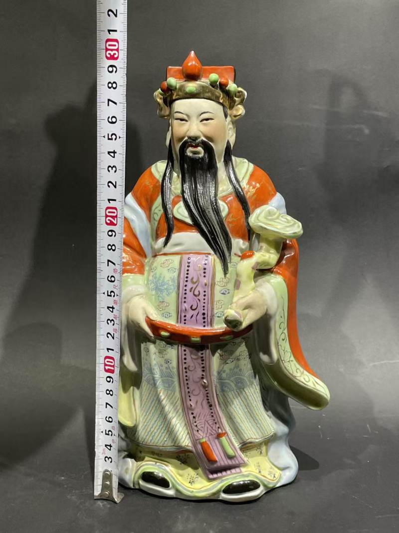 解放后粉彩禄星瓷塑 - 图9