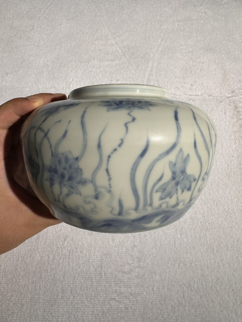 明成化 青花莲池蝴蝶罐 - 图6