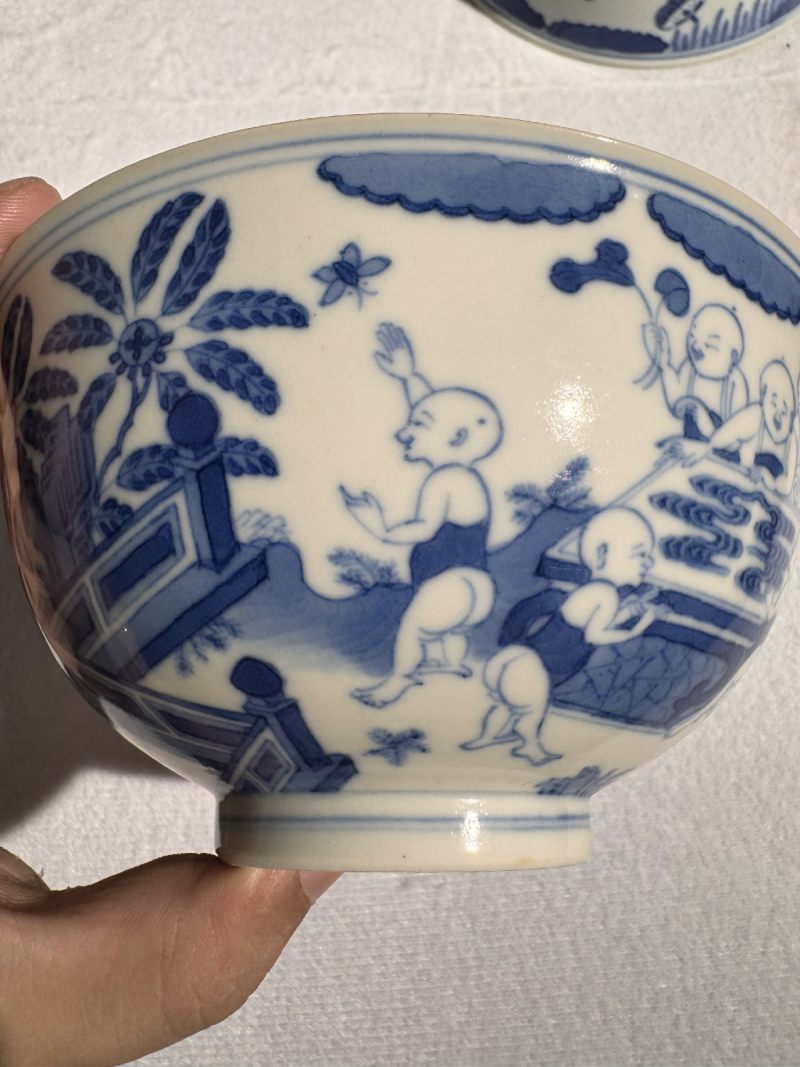清道光 青花婴戏图碗 - 图9