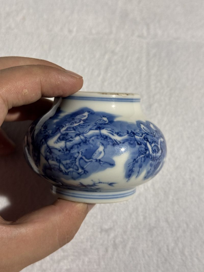 清雍正 青花月月见喜纹水丞 - 图6