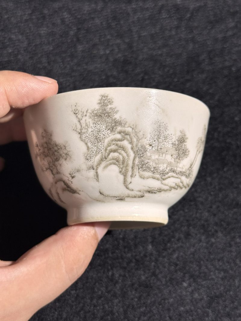 清 墨彩山水茶圆 （一对） - 图13