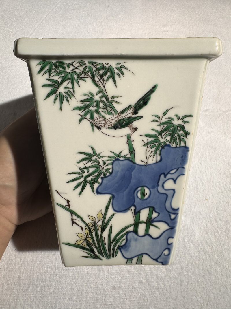 明天启 五彩洞石花鸟四方水指 - 图2