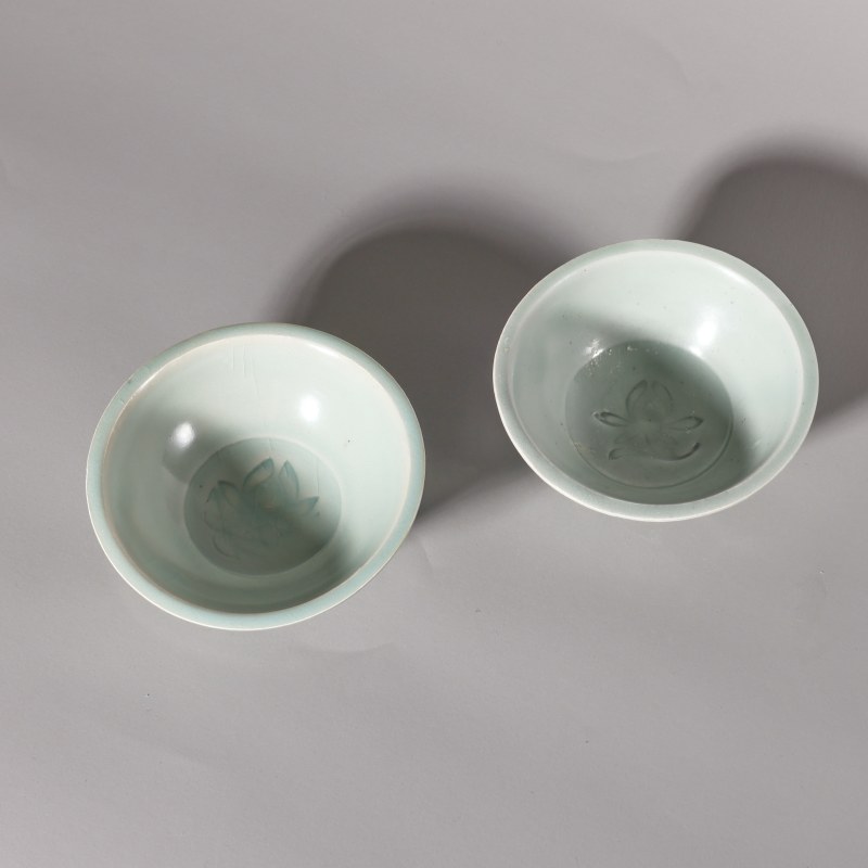 明代 龙泉窑粉青釉印花洗一对