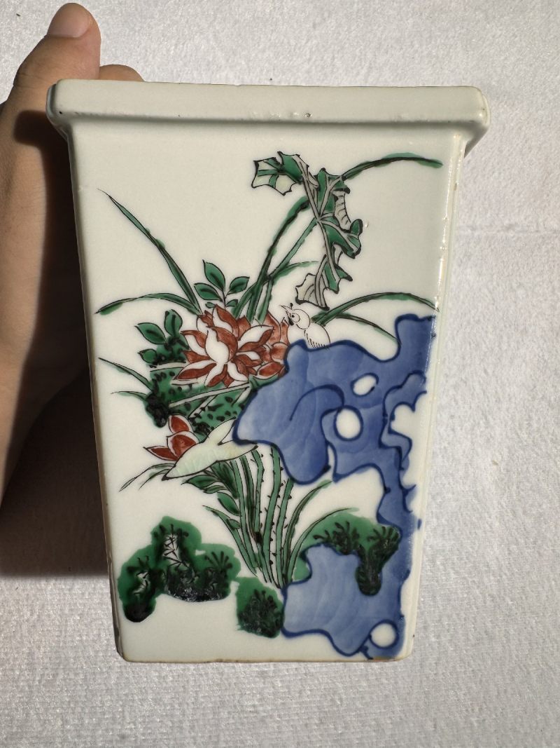 明天启 五彩洞石花鸟四方水指 - 图3