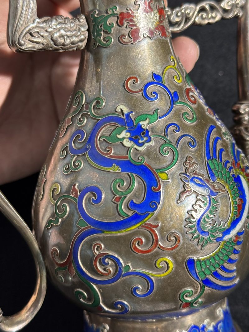 清 银胎嵌珐琅龙凤酒壶 - 图6