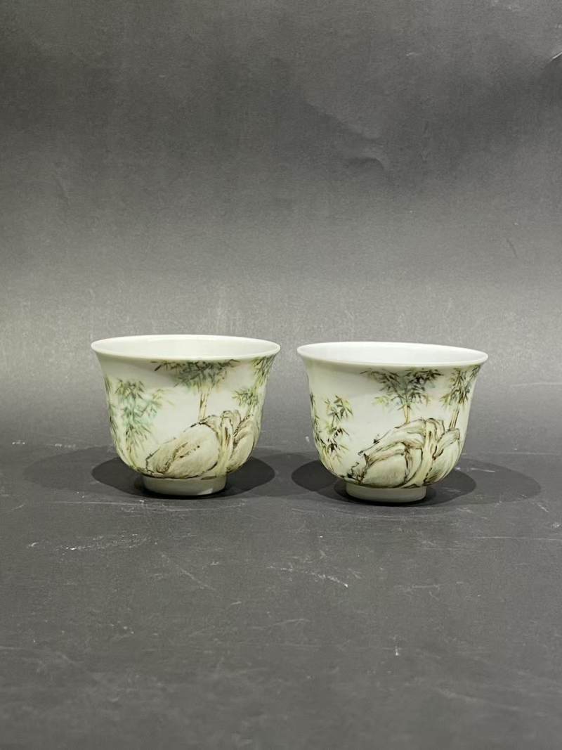 浅绛彩竹石纹杯2只 - 图1