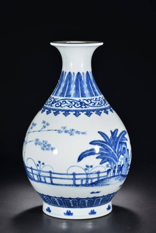 清 青花洞石芭蕉玉壶春 - 图6
