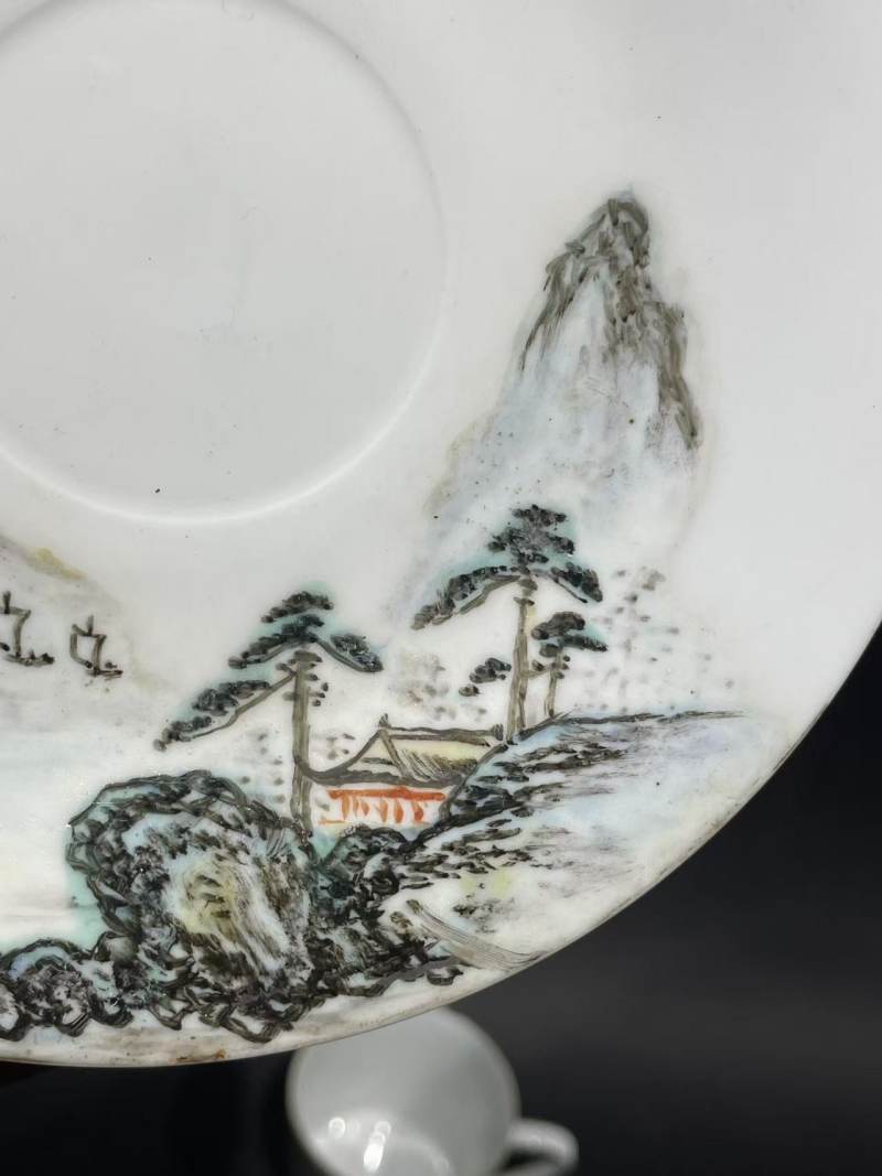 解放后青绿山水杯碟 - 图4