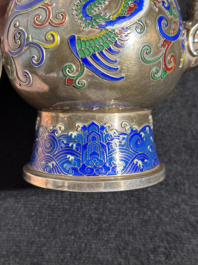 清 银胎嵌珐琅龙凤酒壶 - 图7