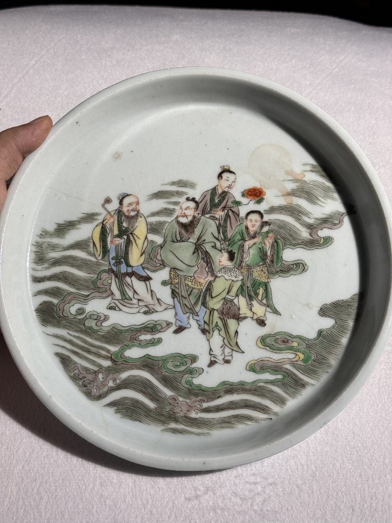 清康熙 德化窑五彩八仙过海图茶盘 - 图2