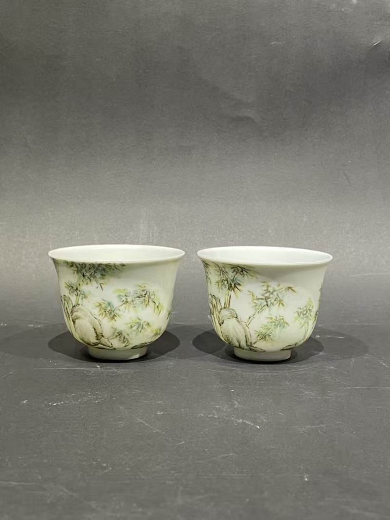 浅绛彩竹石纹杯2只 - 图2