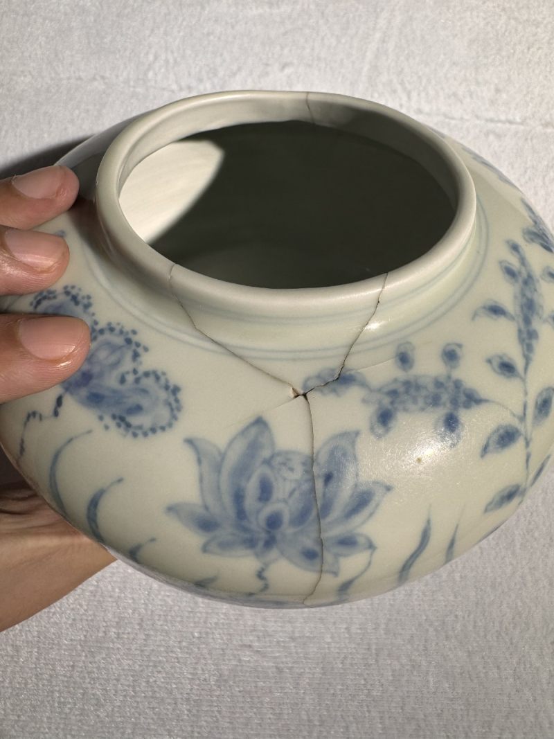 明成化 青花莲池蝴蝶罐 - 图12