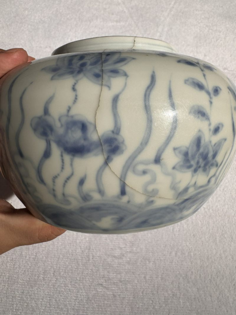 明成化 青花莲池蝴蝶罐 - 图13