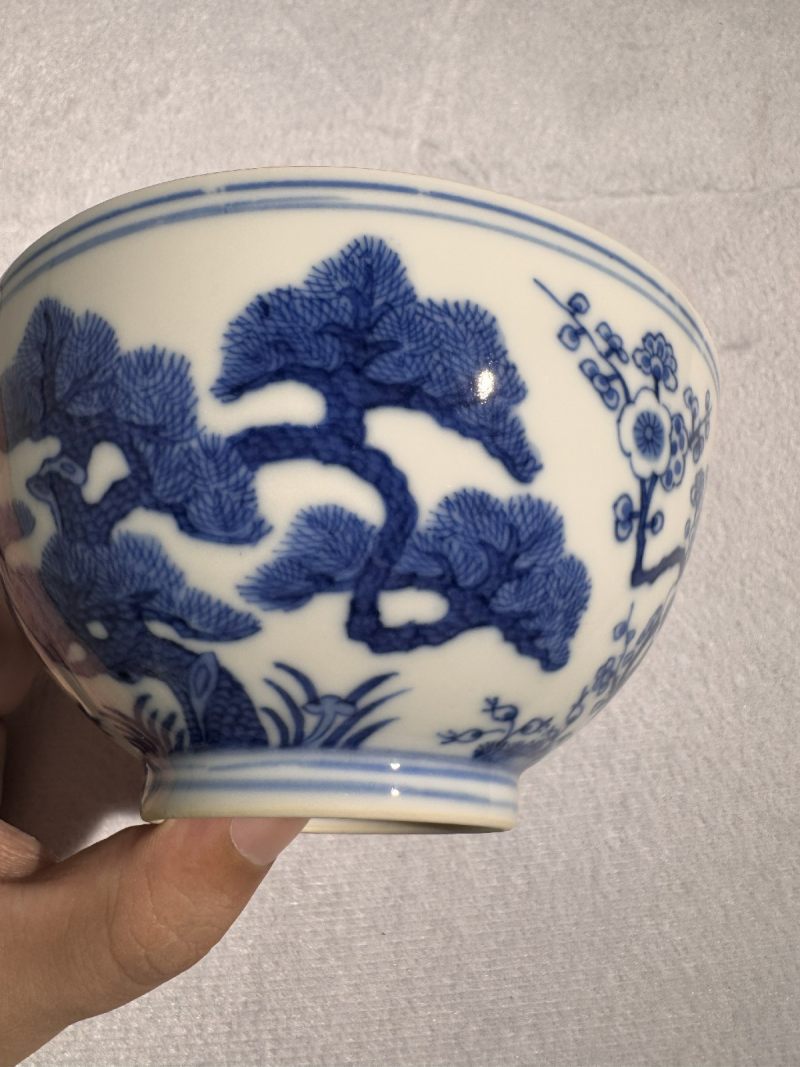 清光绪 青花岁寒三友图碗 （一对） - 图17