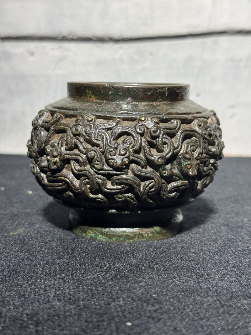 明 铜嵌金银虬龙纹洗 - 图4