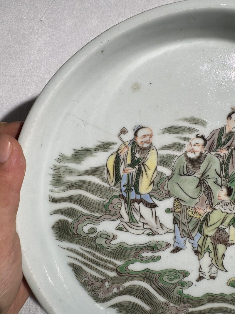 清康熙 德化窑五彩八仙过海图茶盘 - 图5