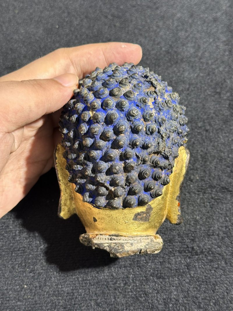 明 铜鎏金西方三圣佛头 （一组三件） - 图5