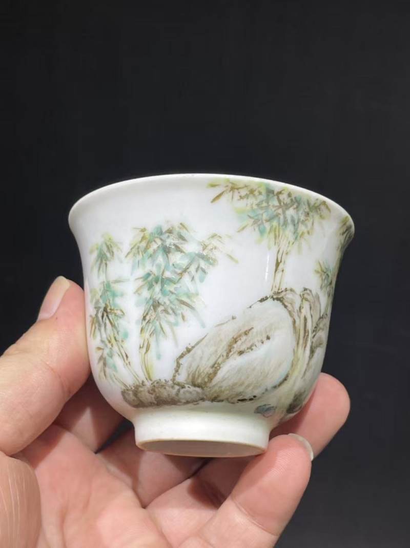 浅绛彩竹石纹杯2只 - 图6