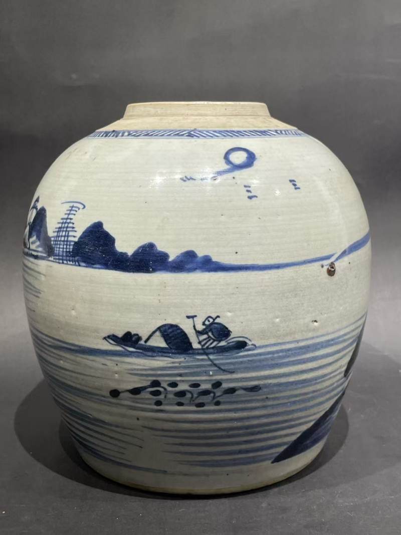 清青花山水纹罐 - 图4