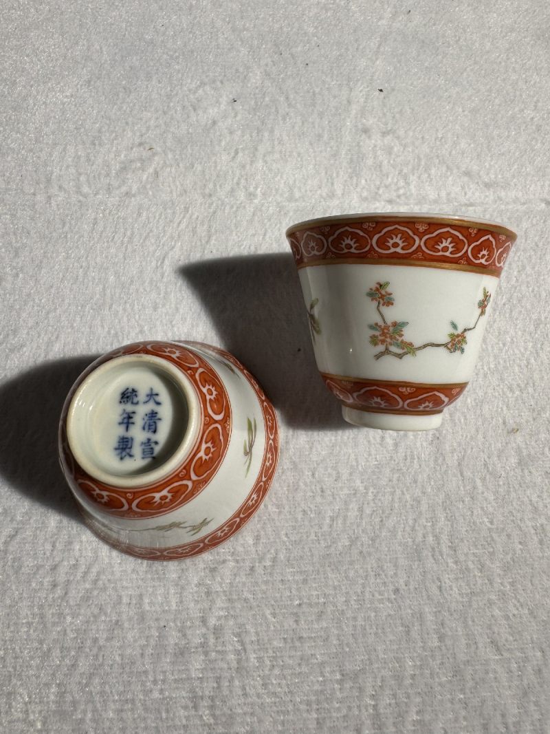 清宣统 粉彩折枝桂花杯 （一对） - 图2